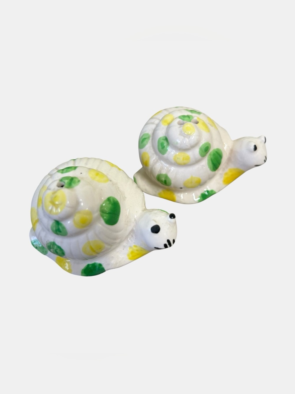 Vintage Ceramic Snail Salt & Pepper Shakers Japan MCM Polka Dot